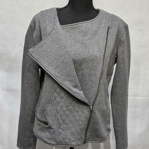 Athleta Quilted Front Asymmetrical Zip Up Grey Jacket Size XL - Picture 3 of 9